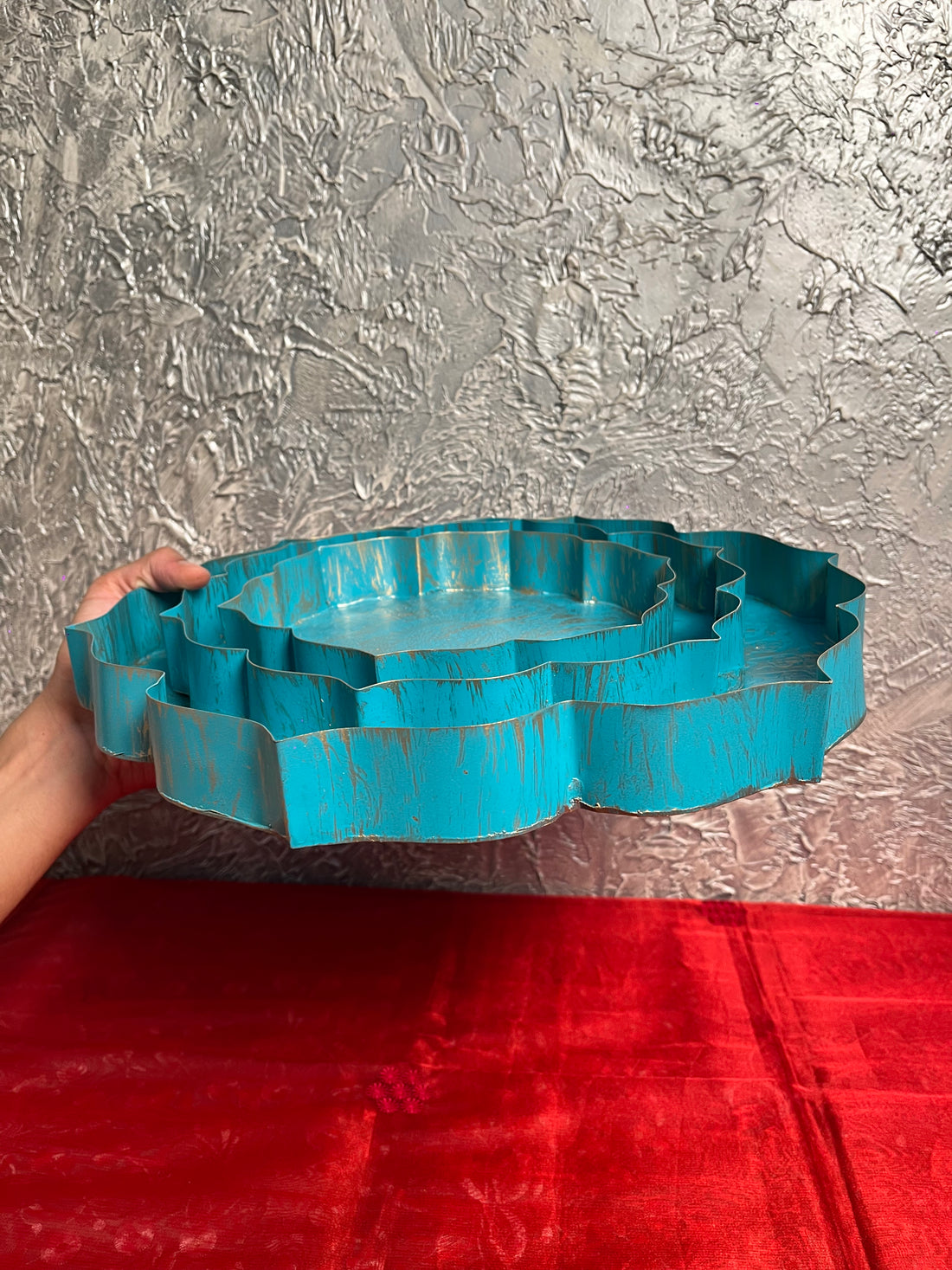 Turquoise Colour Iron Urli – A Splash of Tradition with Modern Elegance