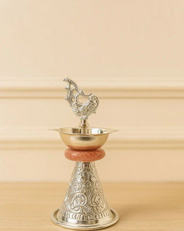Add Regal Charm to Your Home with a Brass Silver-Plated Peacock Samai Lamp