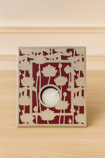 Resin T-Light Holder with Aluminium Cut Work – Decorative Candle Holder