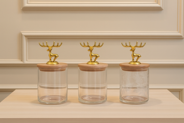 Glass Storage Jar with Wooden Deer Lid – Decorative & Functional Dining Jar