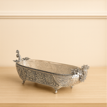 Silver Peocock Bowl/Platter– Premium Dining & Serving Piece- Pure Brass