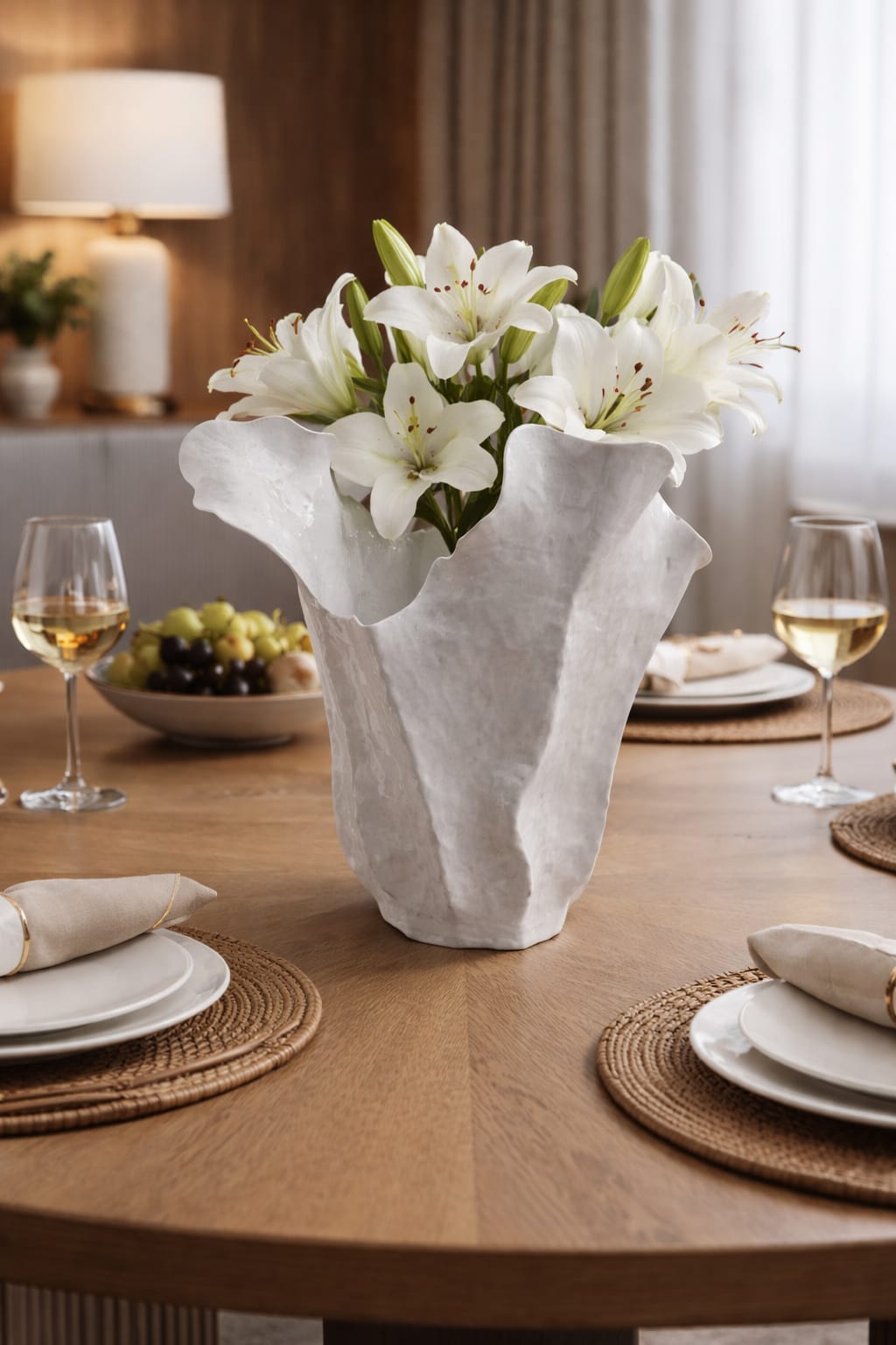 Sculpted Petal Vase — Marble White