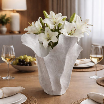 Sculpted Petal Vase — Marble White