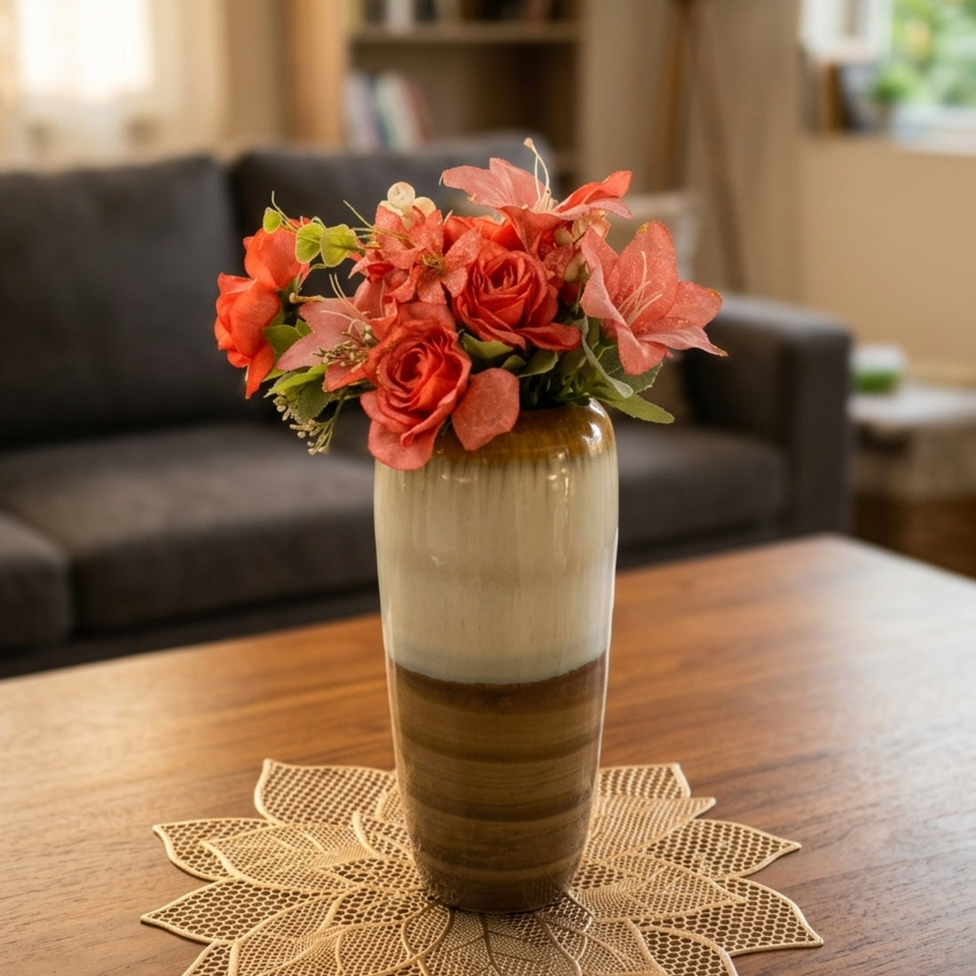 Ceremic Brown Big Flower Vase