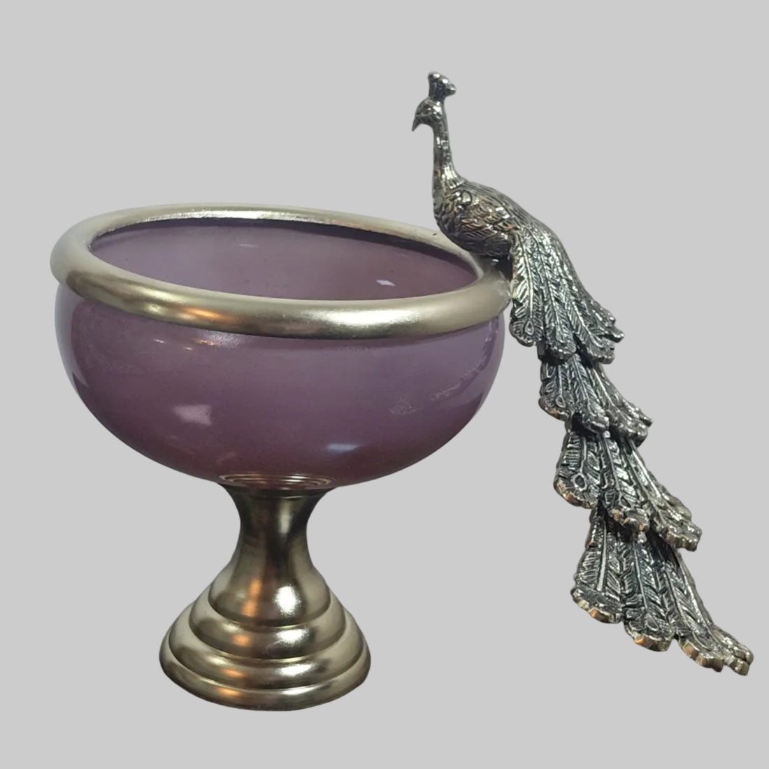 Royal Peacock Urli Bowl – Purple Lustre Glass Décor Bowl