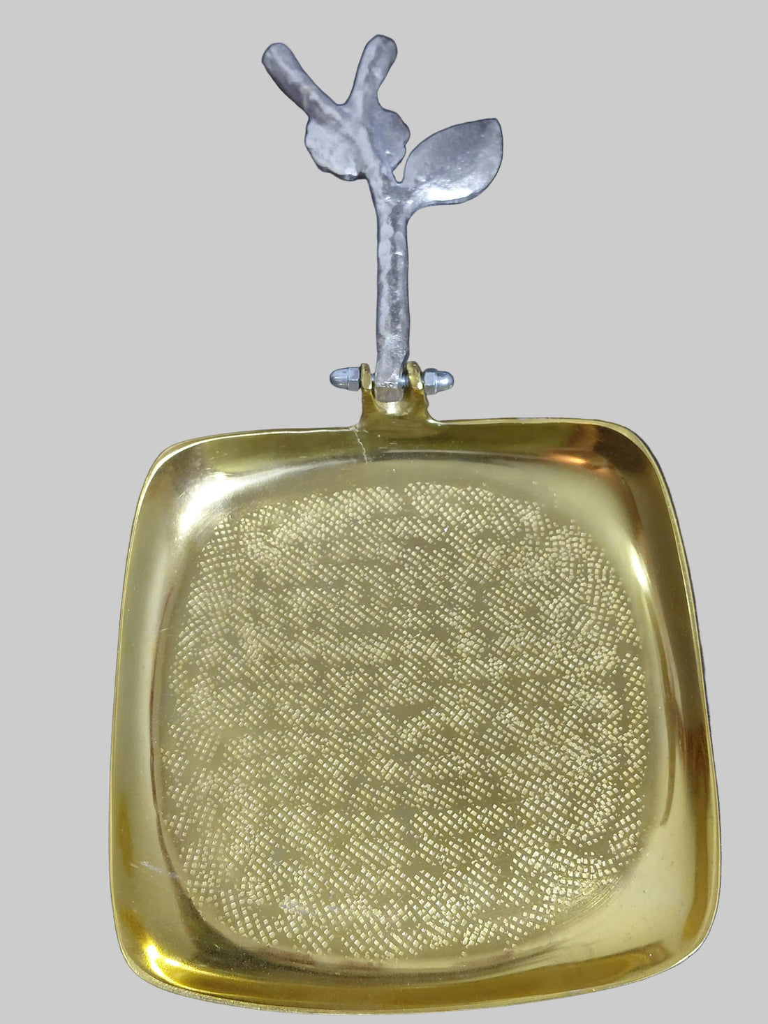 Gold Square Napkin Holder with Silver Floral Branch Accent | Decorative Table Napkin Stand