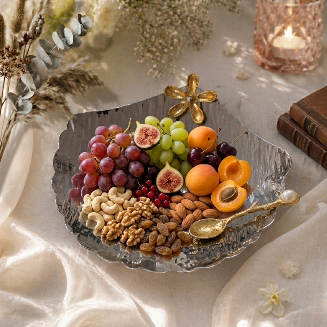 Steel with Gold Flower Platter
