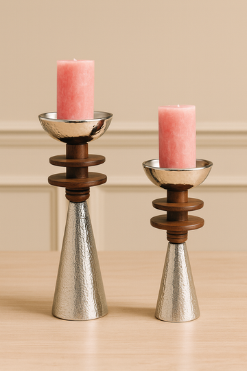 Wooden & Stainless Steel Candle Holder – Modern Table Décor (Large & Small Sizes)