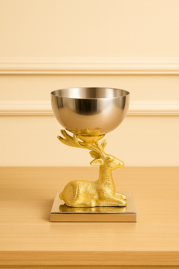 Deer Bowl – Decorative Stainless Steel & Aluminium Bowl for Home Décor