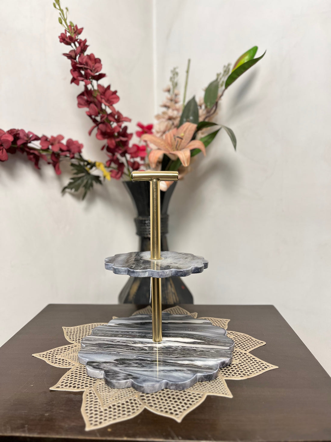 Two Tier Marble Stand Elegant Marble Display & Serving Stand for Home Décor