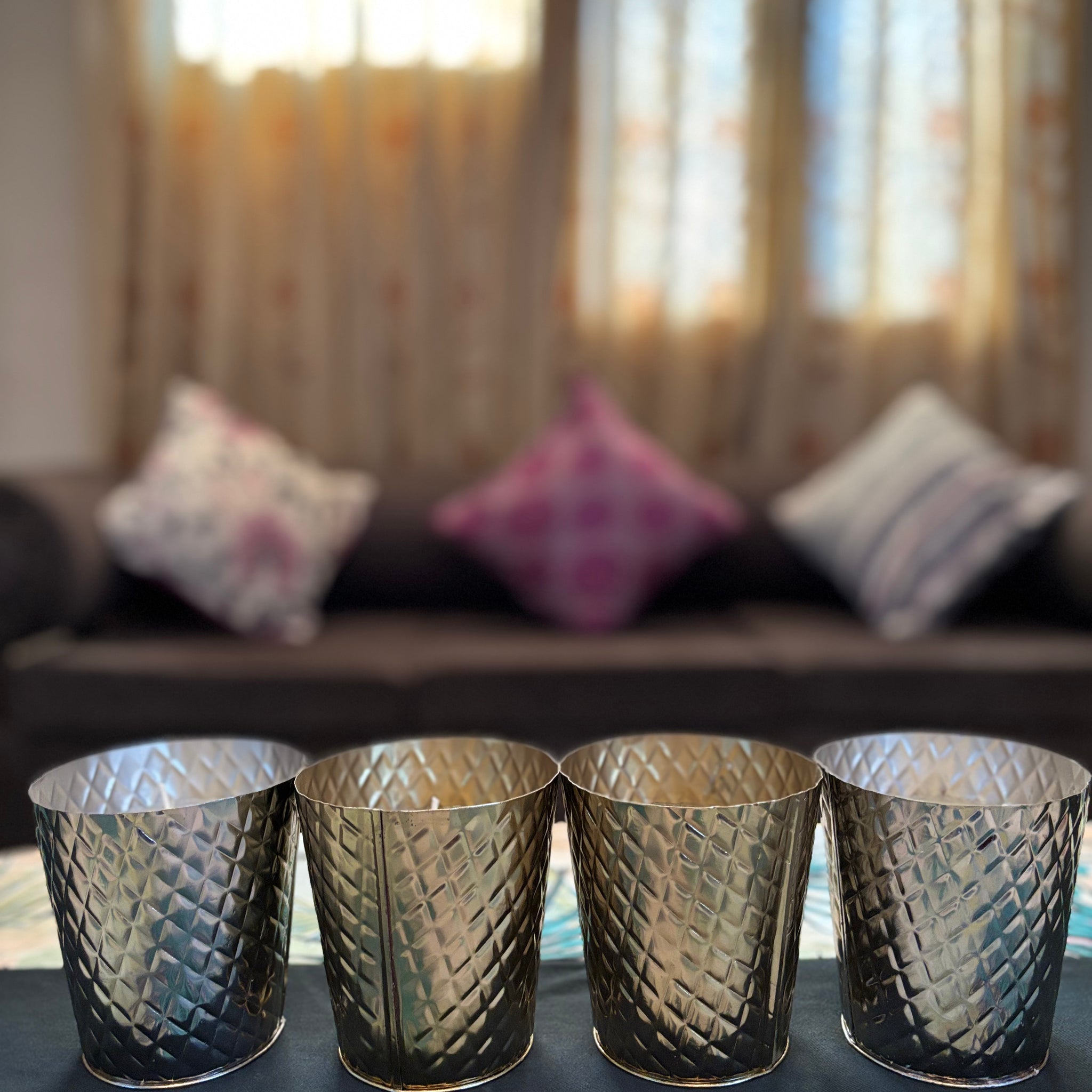 Gold & Silver Wax Candles in Glass – Luxury Candle (Set of 4) for Home Décor & Gifting