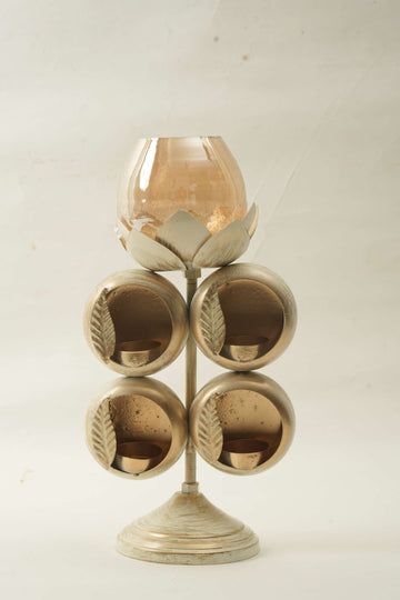 Wrought iron candle stand wth Glass