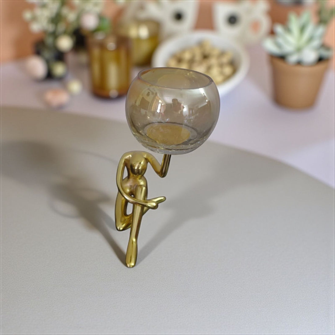 Figurine Candle Stand in Gold Finish – Elegant Home Décor & Gift | Divine Astitav