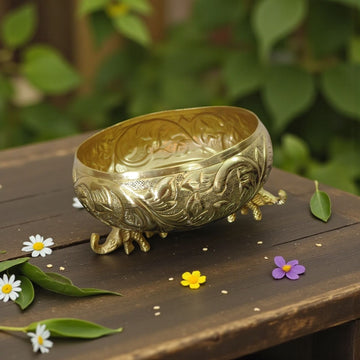 Elephant Stand Urli in Gold Finish – Decorative Brass Look Bowl for Home & Festive Décor (8 Inch)