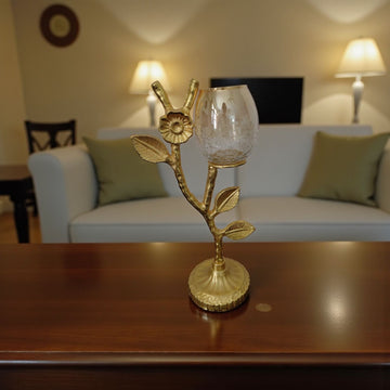 Candleholder with Leaf Design – 12 Inch Elegant Metal Candle Stand for Home Décor