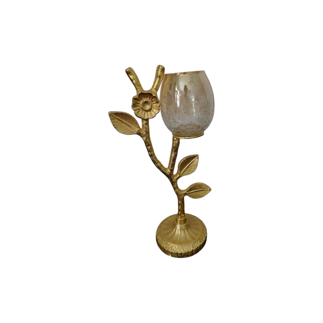 Candleholder with Leaf Design – 12 Inch Elegant Metal Candle Stand for Home Décor