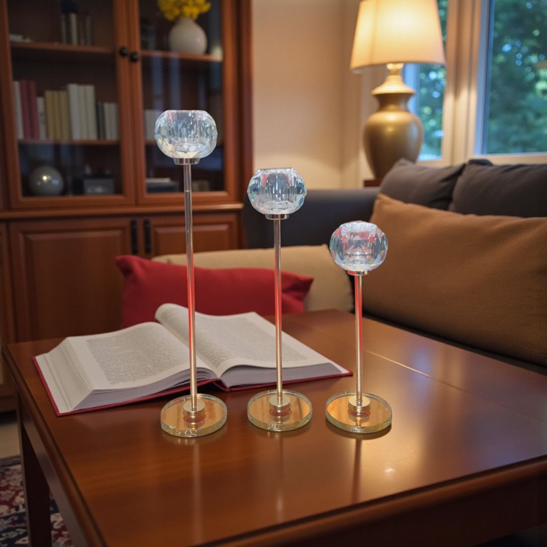 Crystal Sleek Candle Stand – Set of 3 Elegant Decorative Candle Holders for Home & Events