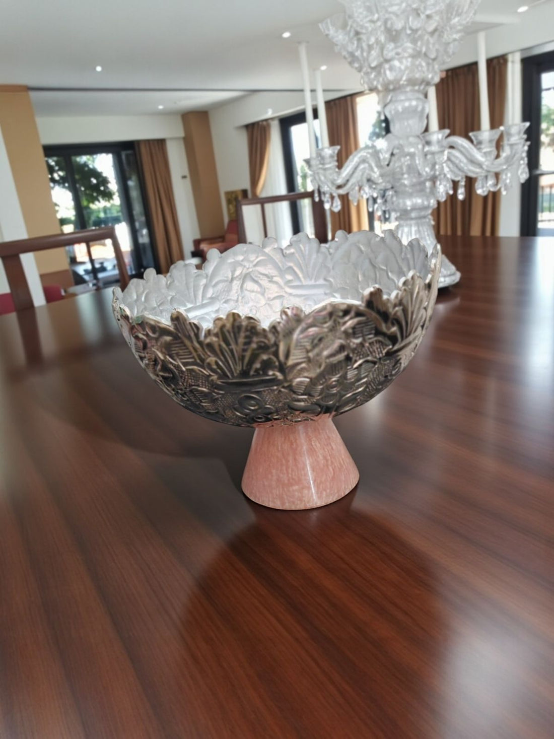 Elegant Bowl with Green Stone Stand – Luxury Decorative & Serving Bowl