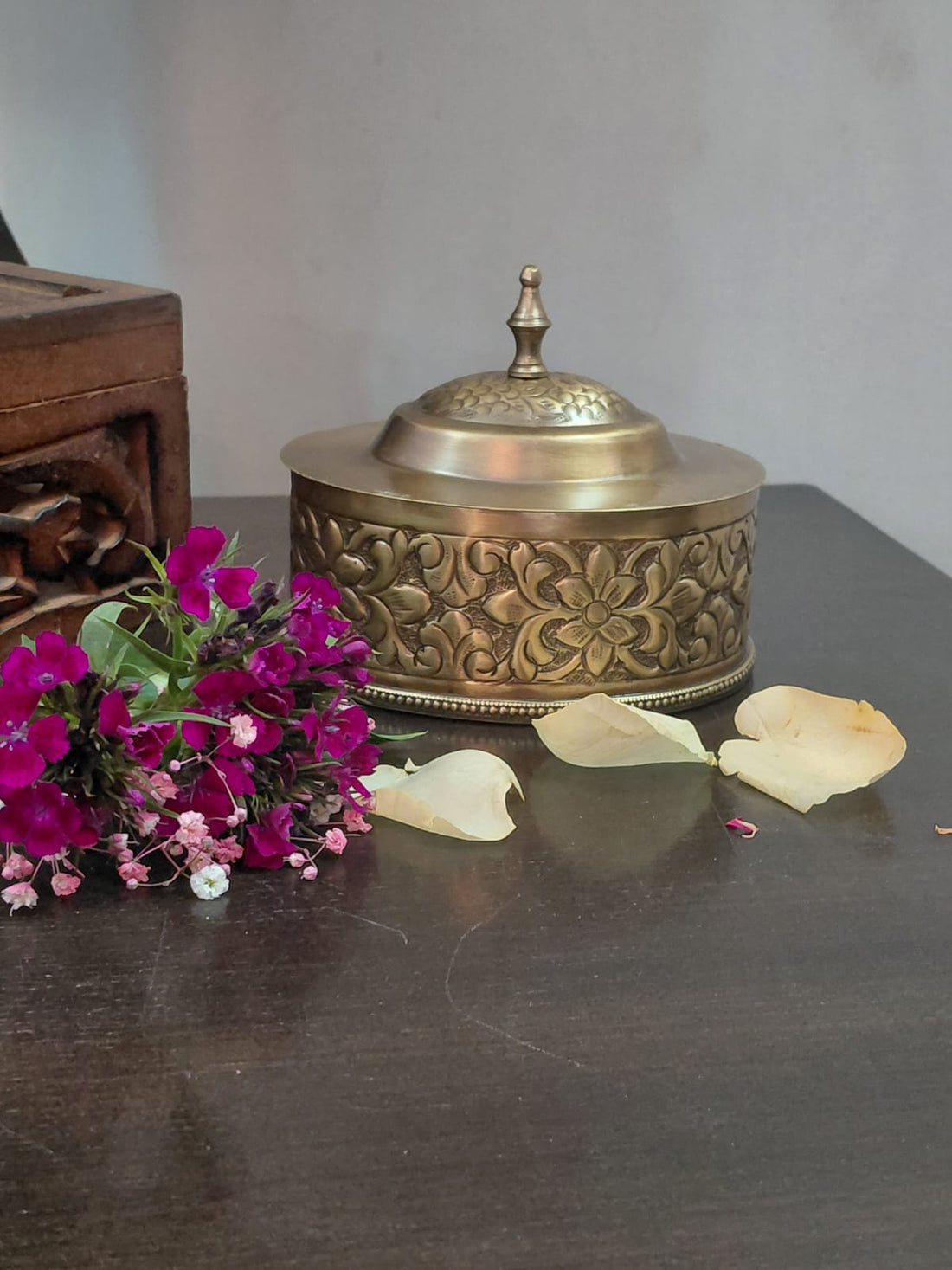 Vintage Brass Floral Storage Box
