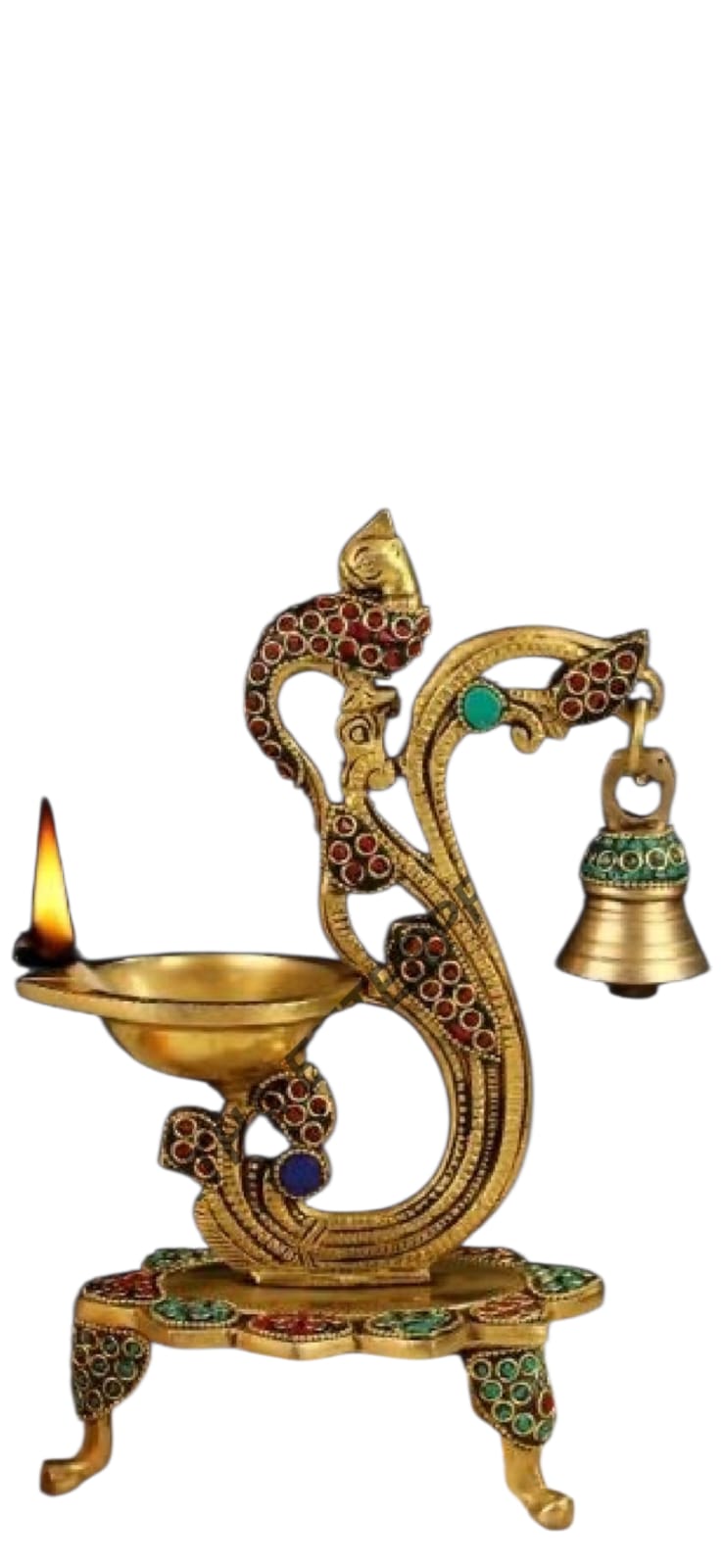 Brass Stone studded Peacock Diya