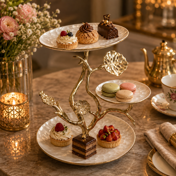 3-Tier Gold Branch Dessert Stand | Asymmetric White & Gold Cake Display Stand