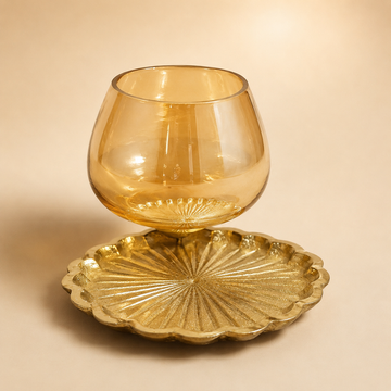 Gold Glass Tealight Holder with Scalloped Shell Base | Decorative Candle Bowl