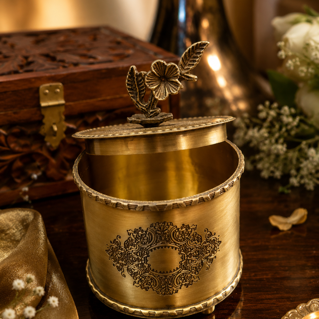 Vintage Floral Brass Keepsake Box