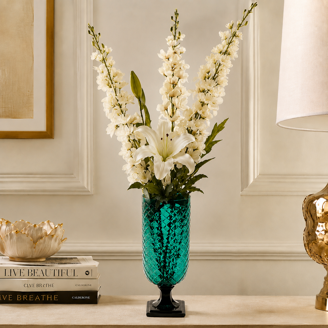 Crystal Cut Flower Vase- Blue
