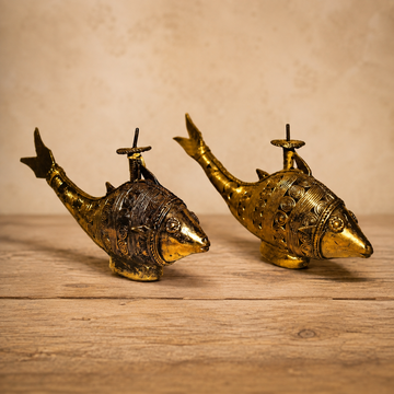 Dokra Art Fish Candle Holders (Set of 2) | Handcrafted Brass Tribal DecorDokra Art Fish Candle Holders (Set of 2) | Handcrafted Brass Tribal Decor