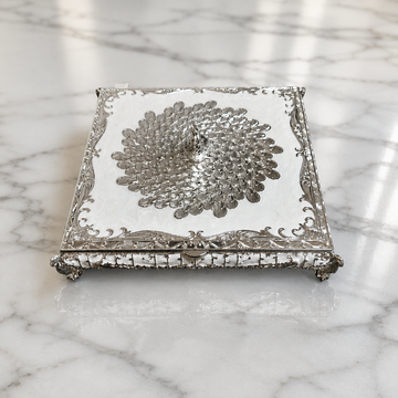Silver Ornate Peacock Feather Design Luxury Storage Box/Dryfruit Box