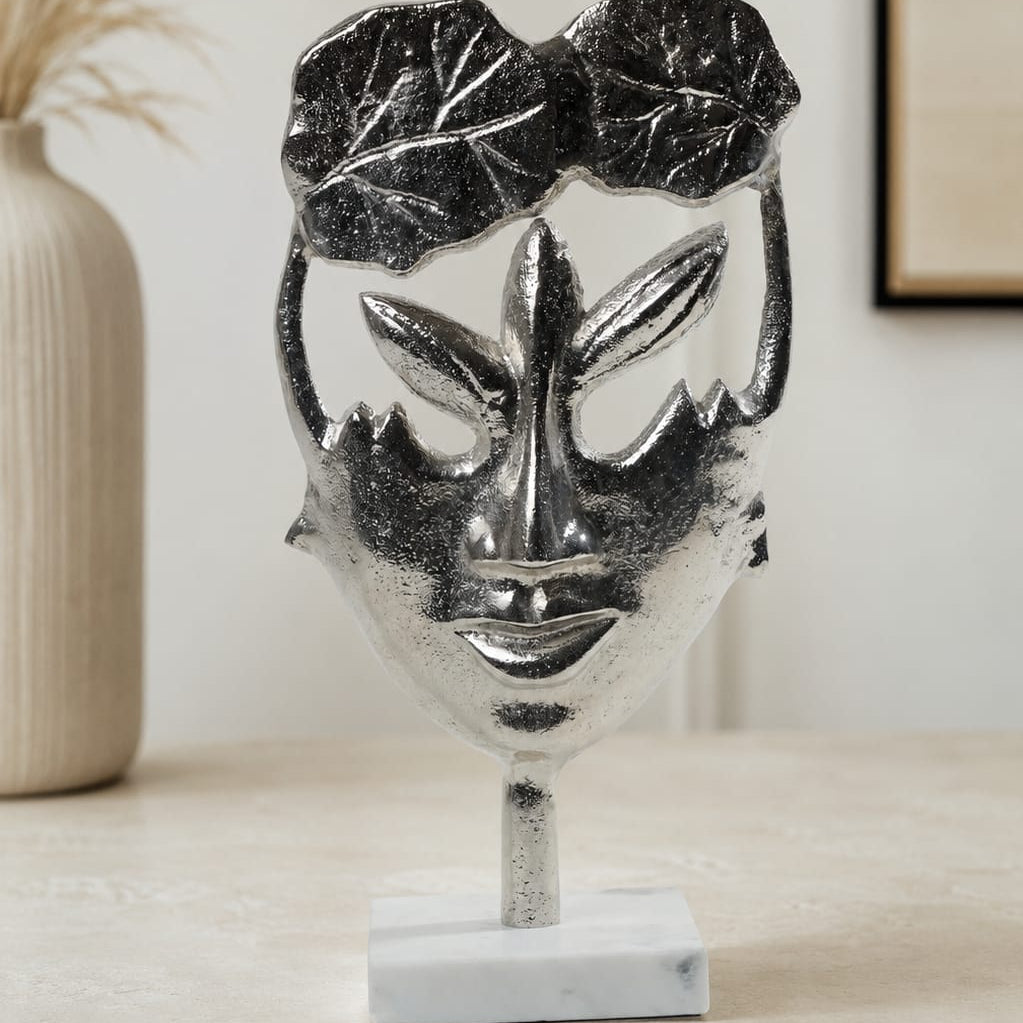 Silver Metal Face Sculpture Figurine