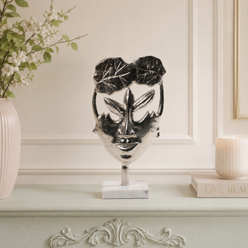 Silver Metal Face Sculpture Figurine