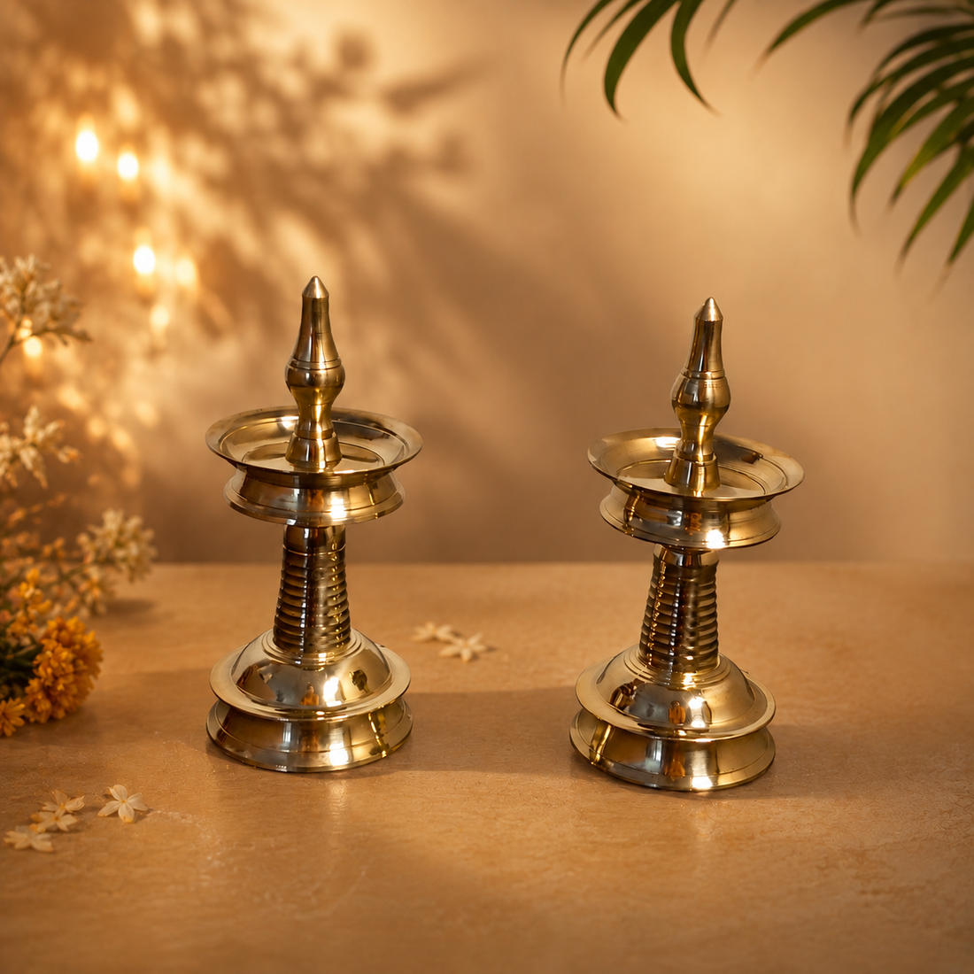 Heritage Brass Samai Lamp – Traditional Temple-Style Diya, 6"