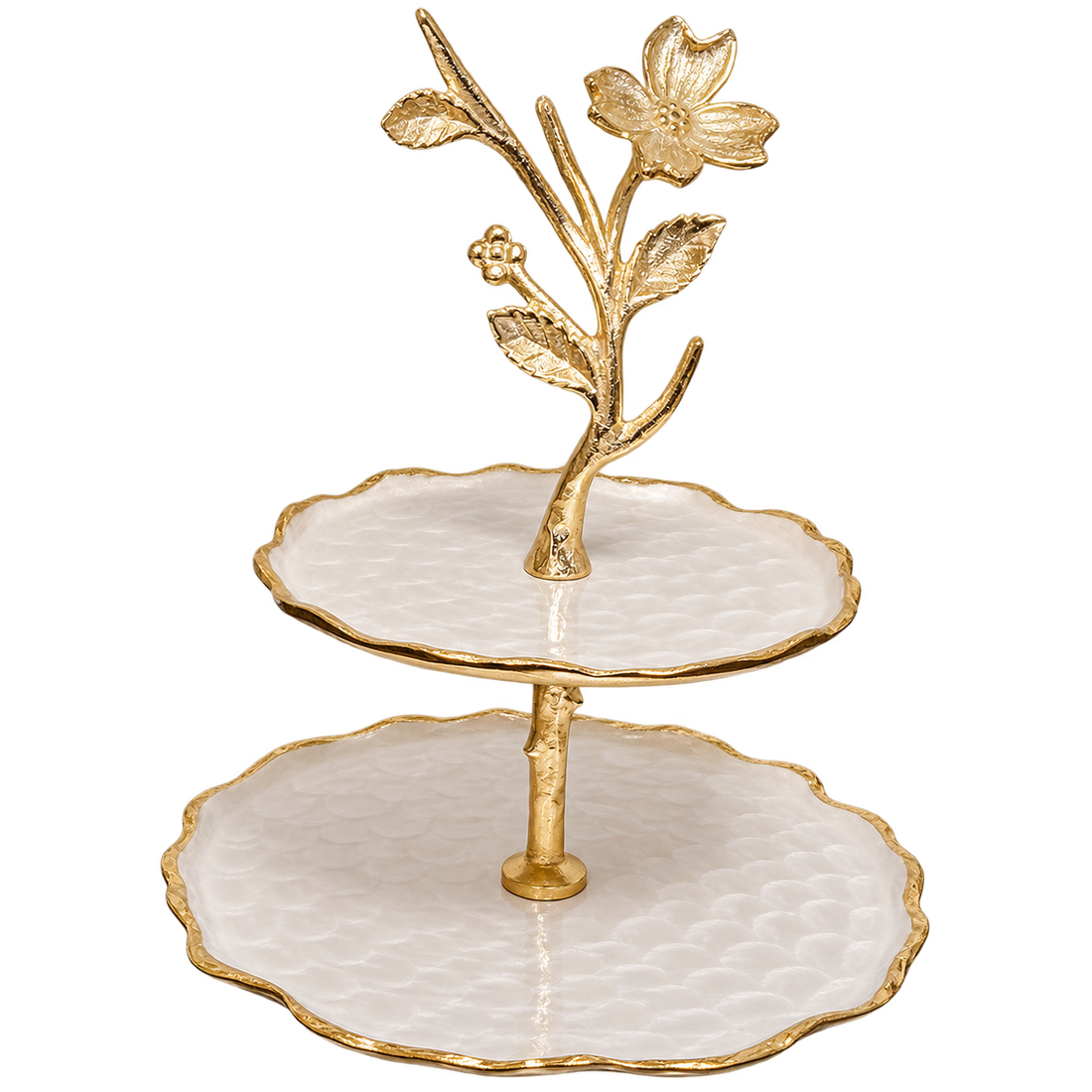 2-Tier Pearl & Gold Floral Dessert Stand | Decorative Cake & Pastry Display Stand