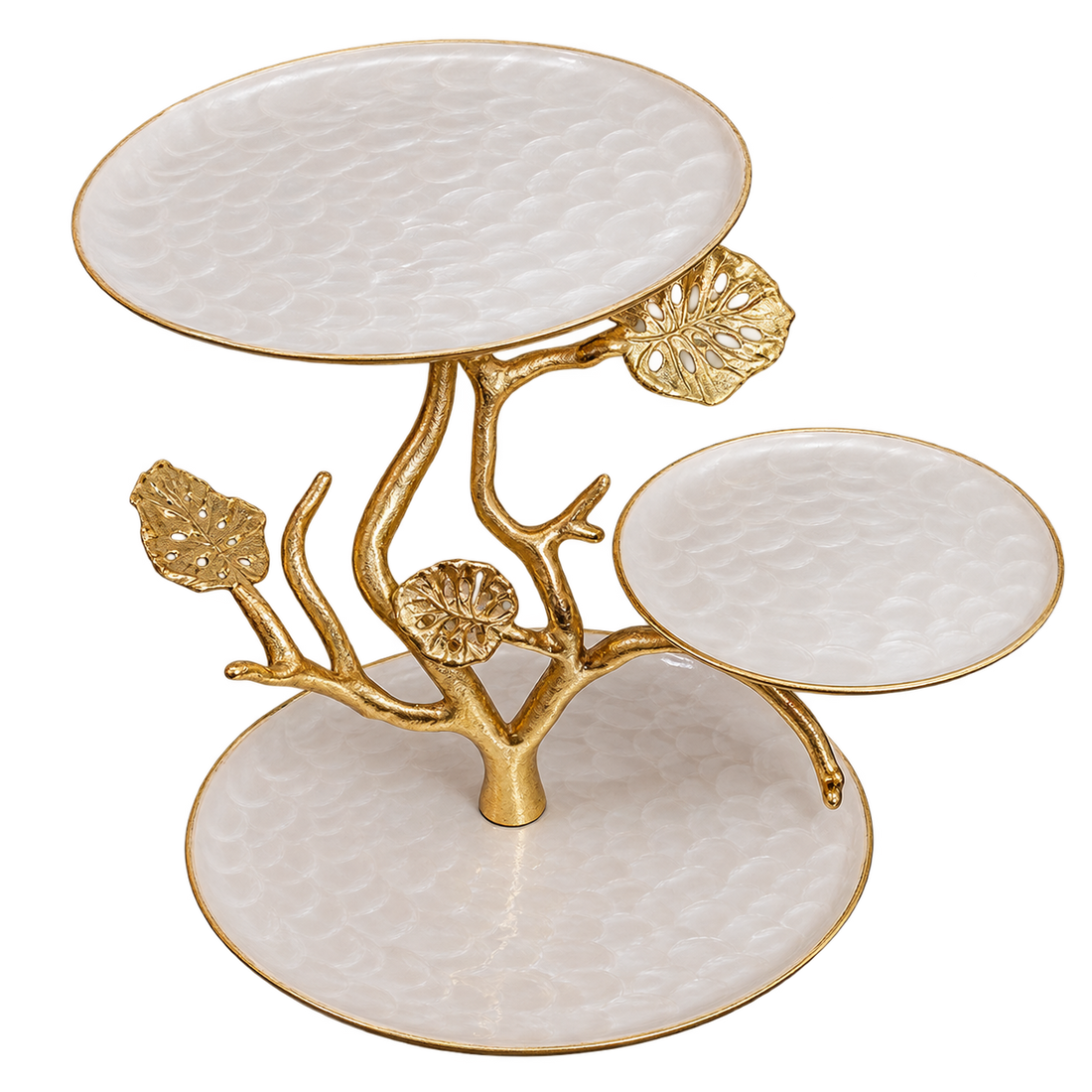 3-Tier Gold Branch Dessert Stand | Asymmetric White & Gold Cake Display Stand