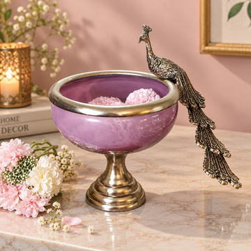 Royal Peacock Urli Bowl – Purple Lustre Glass Décor Bowl