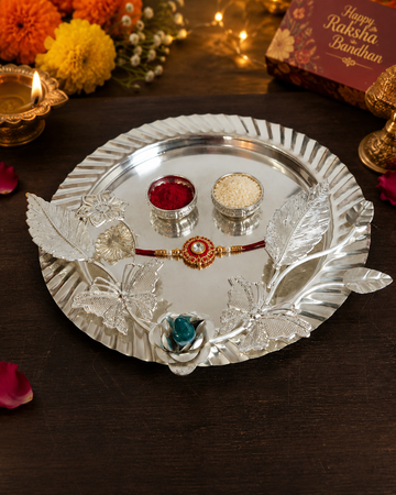 Divine Silver Finish Rakhi platter