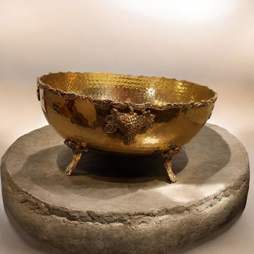 Brass Footed Bowl with Grapevine Motif – Hand-Hammered Decorative Centerpiece