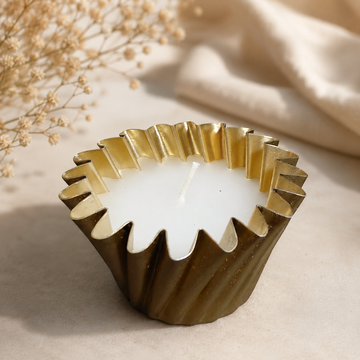 Ruffled Gold Metal Soy Wax Candle Scented, Pack of 4