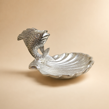Silver Fish Shell Platter | Decorative Serving Dish & Trinket Tray