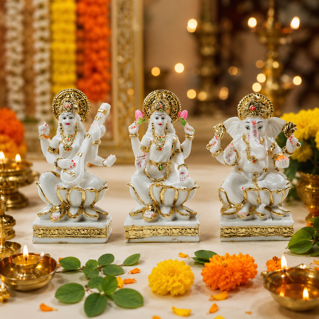 Laxmi, Saraswati and Ganesh Statue set