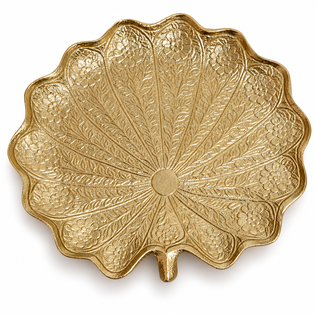Gold Lotus Leaf Decorative Tray | Handcrafted Aluminium Serving Platter for Gifting & Decor