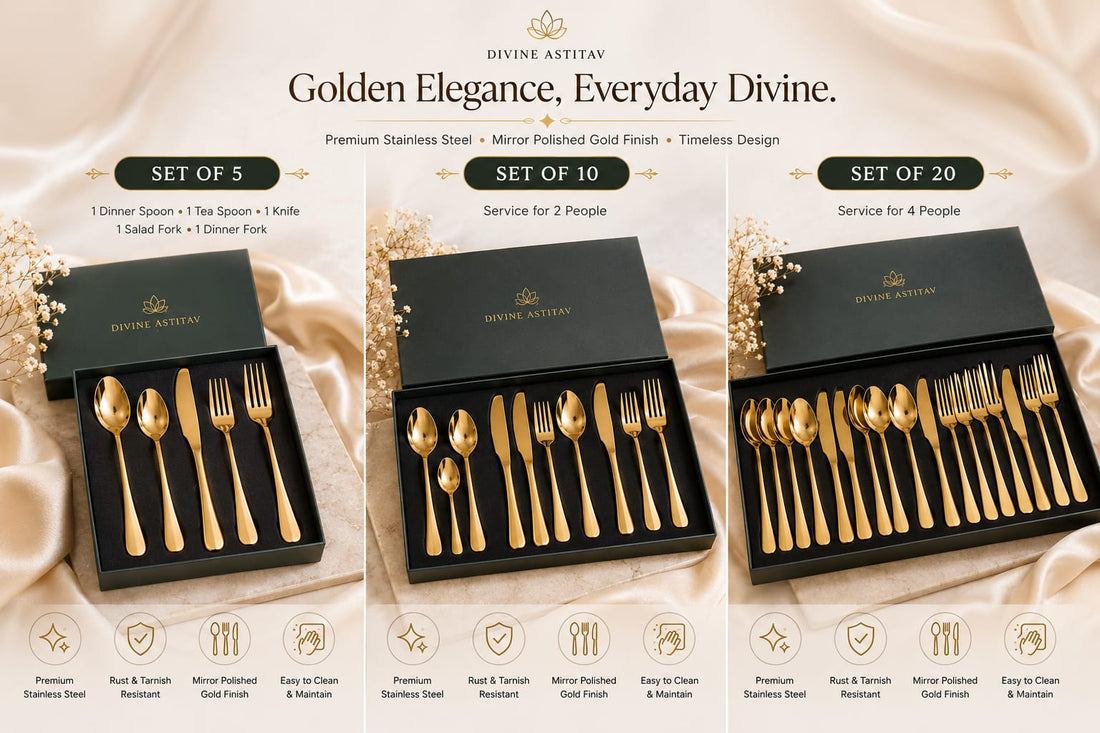 Luxury Gold Finish 5-Piece Cutlery Set | Stainless Steel Dining Collection
