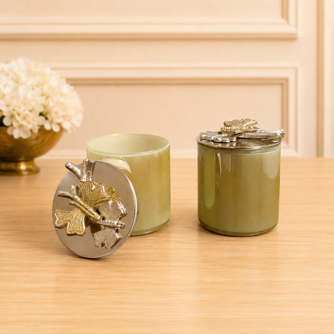 Luxe Glass Storage Jar Set with Butterflies Lid (Set of 2)