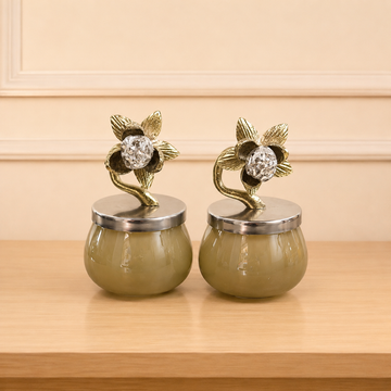 Bloom Luxe Glass Storage Jar Set with Crystal Rose Lid – Set of 2