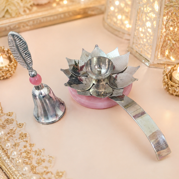 Lotus Diya and Bell Set  – Traditional Pooja & Gift Set
