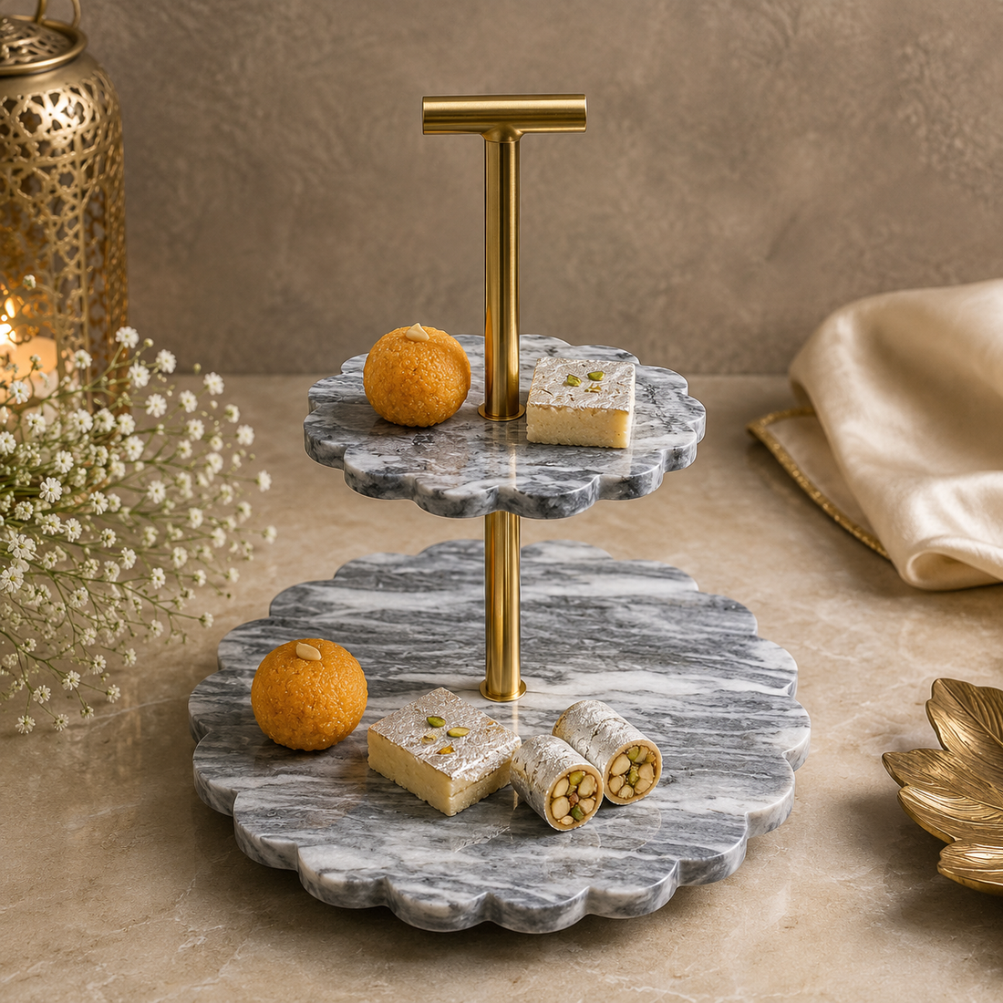 Marble Cake Stand & Serving Stand for Two Tier Home Décor