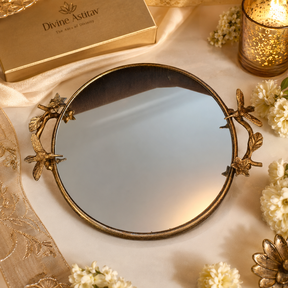 Golden Bird Mirror Tray