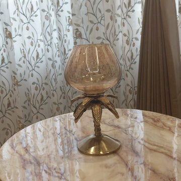 Golden Leaf Glass Candle Holder