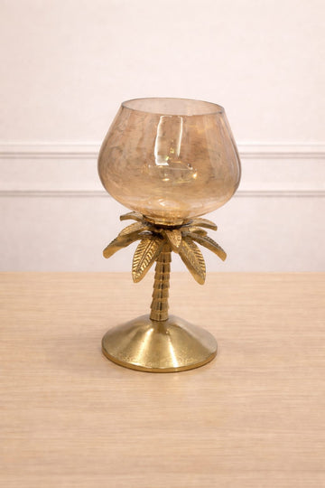 Golden Leaf Glass Candle Holder